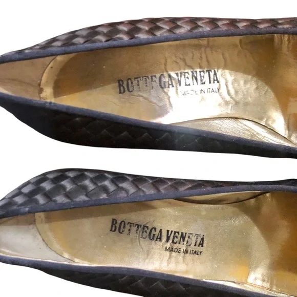 Vintage 90’s Bottega Veneta Black Classic Silk Woven Pumps EU39 US 9 ITALY RARE - Picture 6 of 16